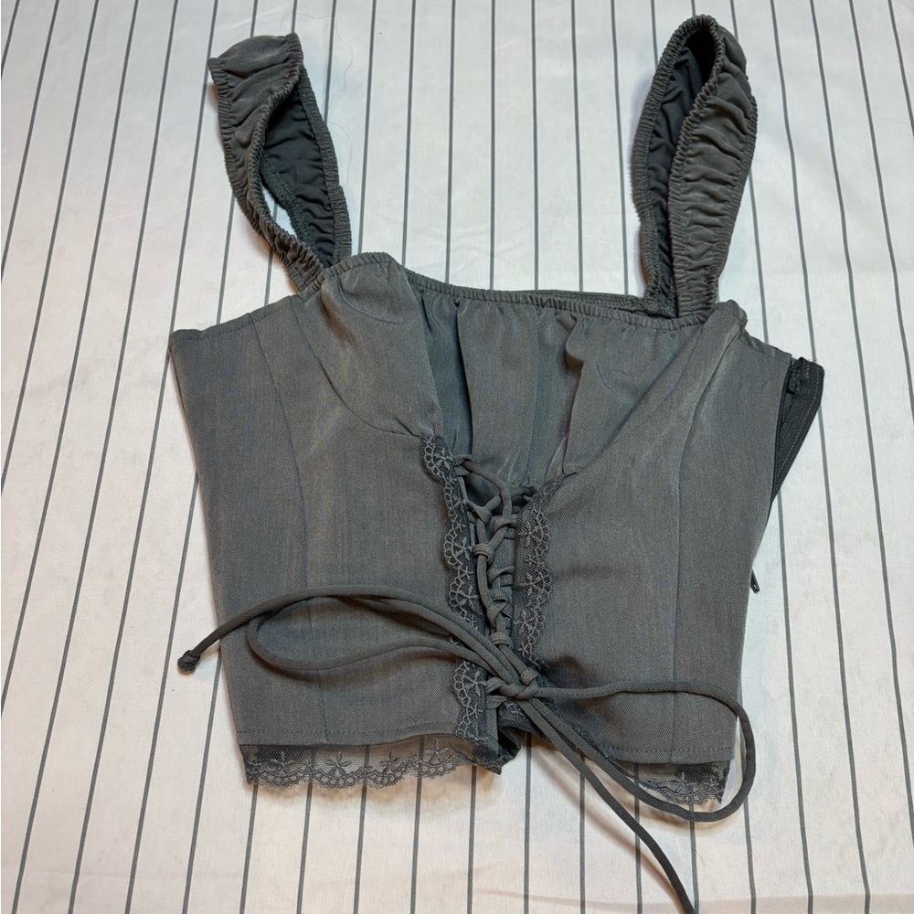 Elegant Gray Lace-Up Women's Corset Top